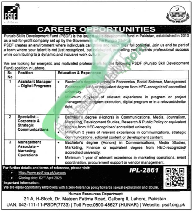 Assistant Manager Jobs in PSDF Lahore 2026 – Online Apply, Eligibility Criteria & Last Date