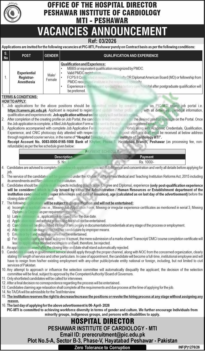 PIC Peshawar Jobs 2026 – Apply Online | Peshawar Institute of Cardiology Careers